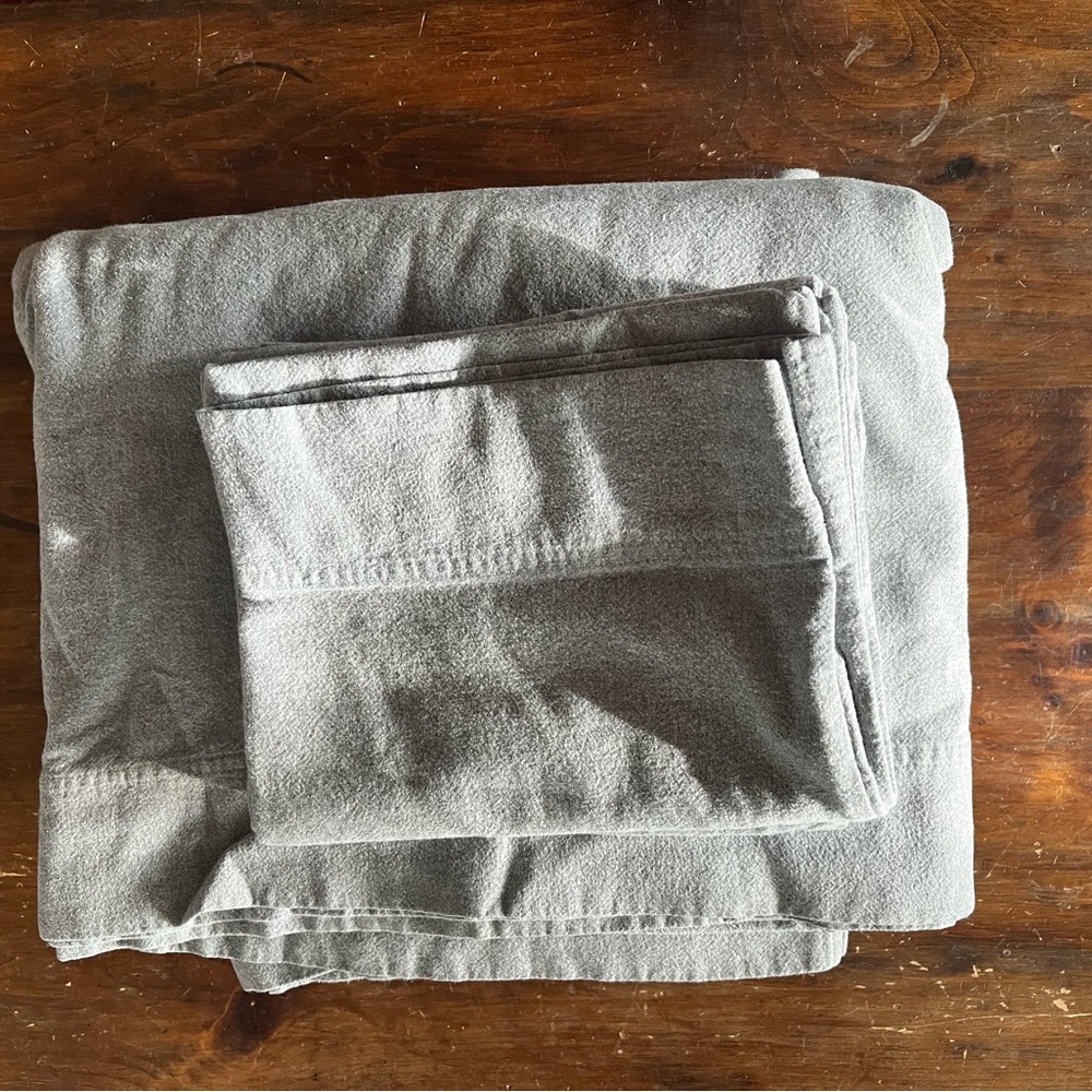 LL Bean Gray Flannel Organic Cotton Queen Sheet Set